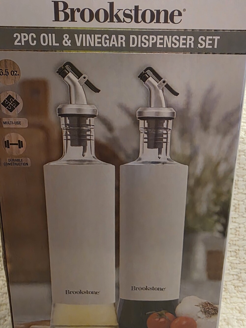 Brookstone White Oil & Vinegar Dispenser Set
